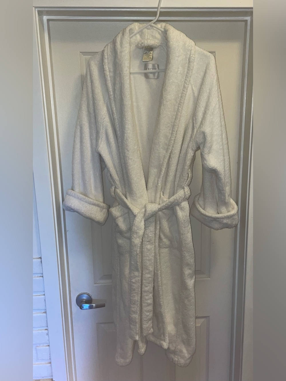 Frette White Cotton Terry Spa Bathrobe Shawl Collar Belted Tie Men’s S/M Comfy